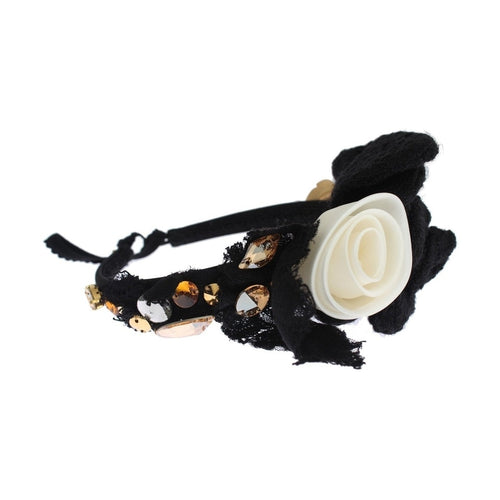 Dolce & Gabbana Diadem Headband Tiara White Rose Crystal Hair Gold