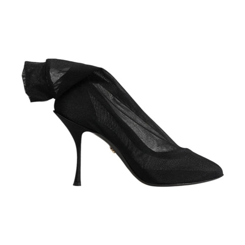 Dolce & Gabbana Black Silk Stretch Mesh Sock Boots Shoes