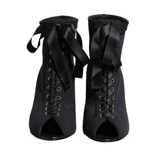 Dolce & Gabbana Black Stiletto Heels Lace Up Boots Shoes