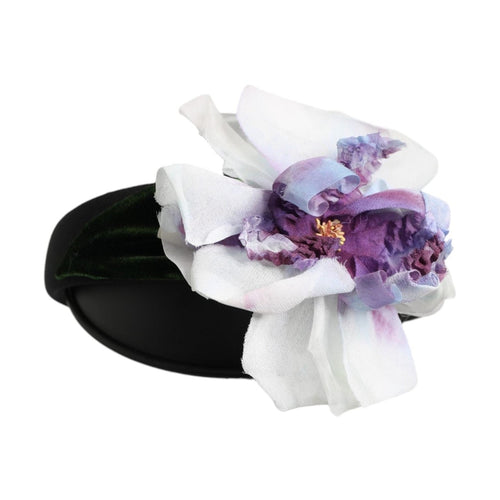 Dolce & Gabbana Black Green Silk Purple White Floral Appliqué Accessory Headband