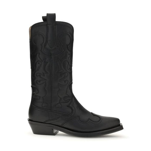 Ganni Black Recycled Leather Lace-Up Boots