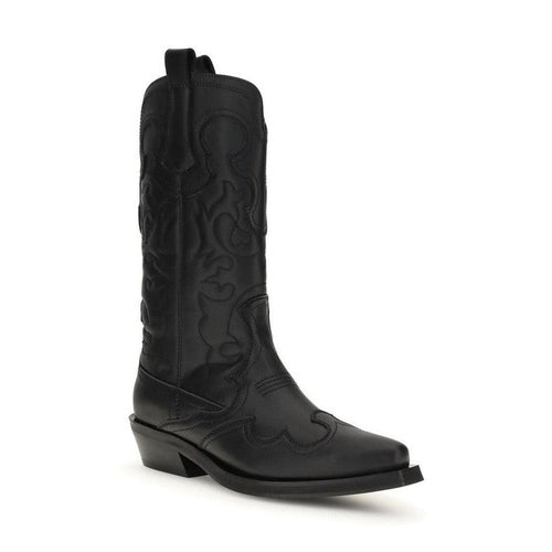 Ganni Black Recycled Leather Lace-Up Boots