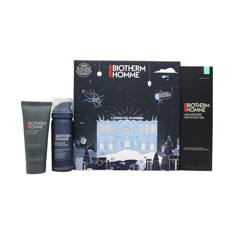 Biotherm Homme Aquapower Gift Set 75ml Aquapower Advanced Gel + 4ml Basic Line Cleanser + 50ml Foam Shaver