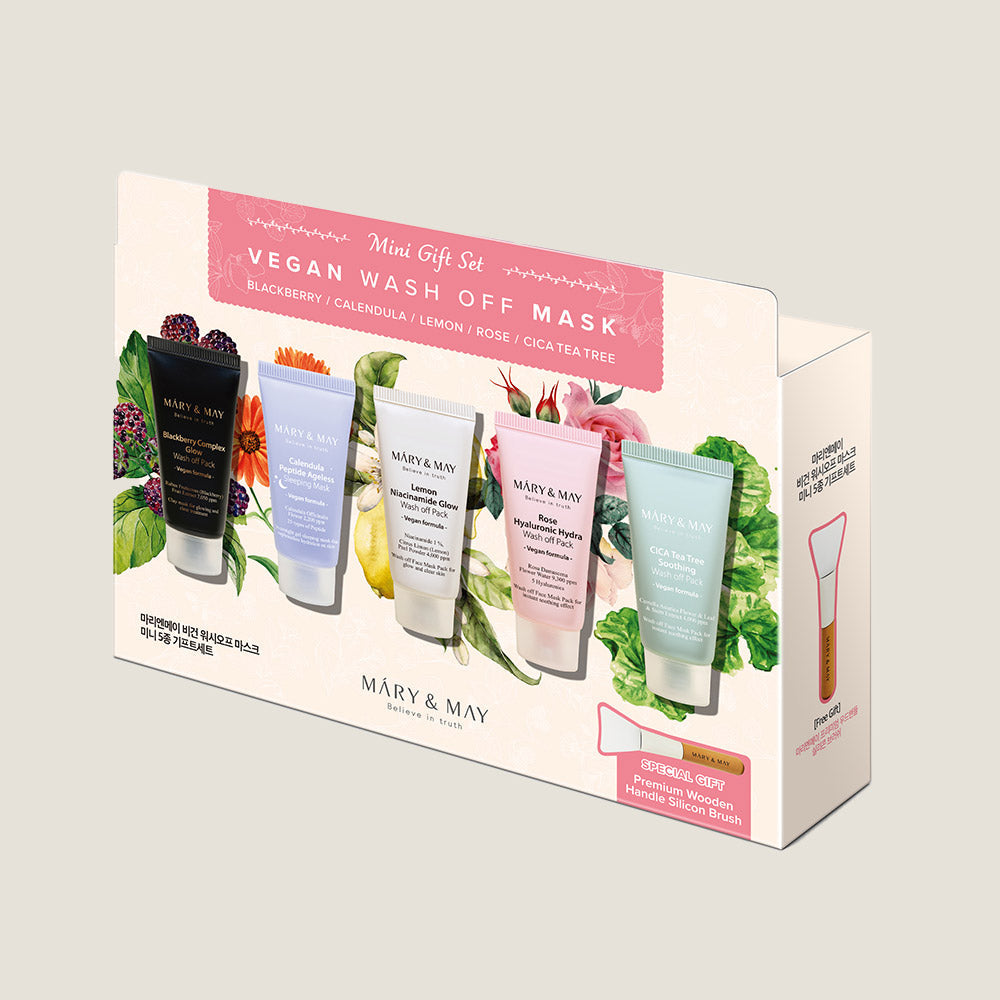 MARY & MAY: Vegan Wash Off Mask Mini Gift Set (30g x 5) - All Day Pretty Mask Pack mary&may