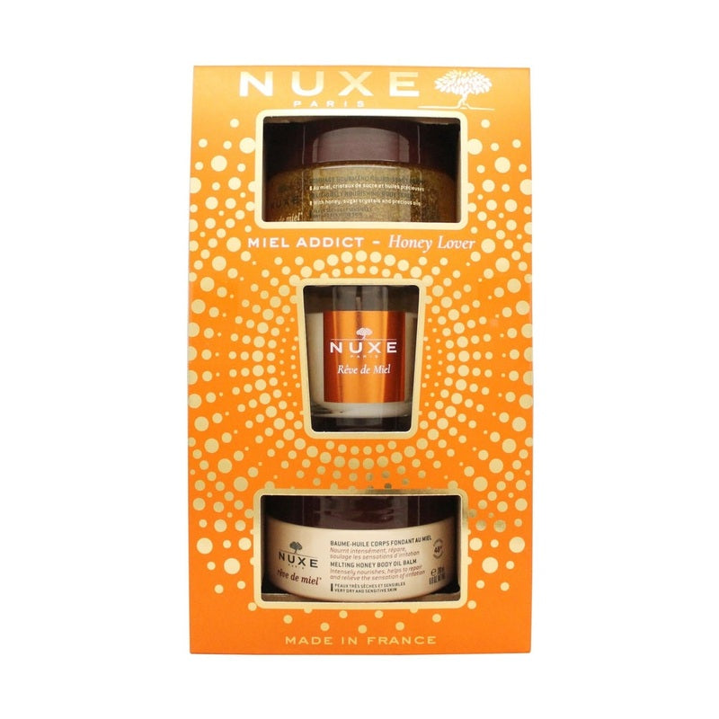 Nuxe Honey Lover Gift Set 175ml Rêve de Miel Body Scrub + 200ml Rêve de Miel Body Oil Balm + 70g Rêve de Miel Candle