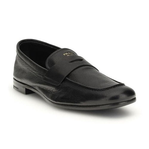 Prada Black Goatskin Slip-On Loafers