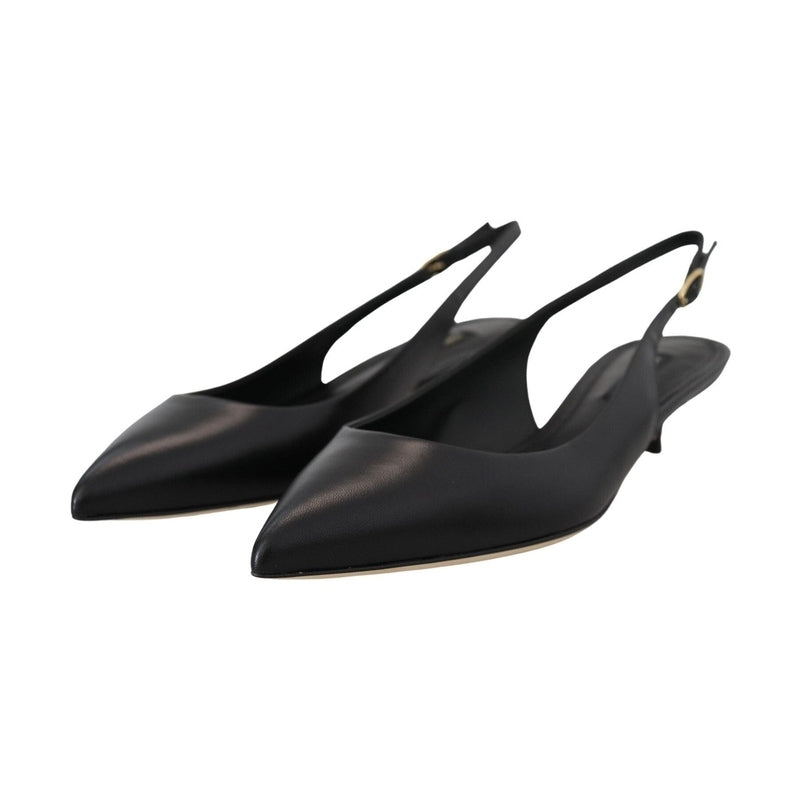 Dolce & Gabbana Black Leather Slingbacks Heels Pumps Shoes