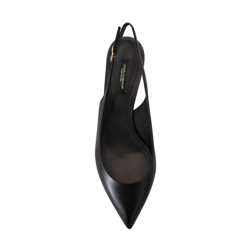 Dolce & Gabbana Black Leather Slingbacks Heels Pumps Shoes