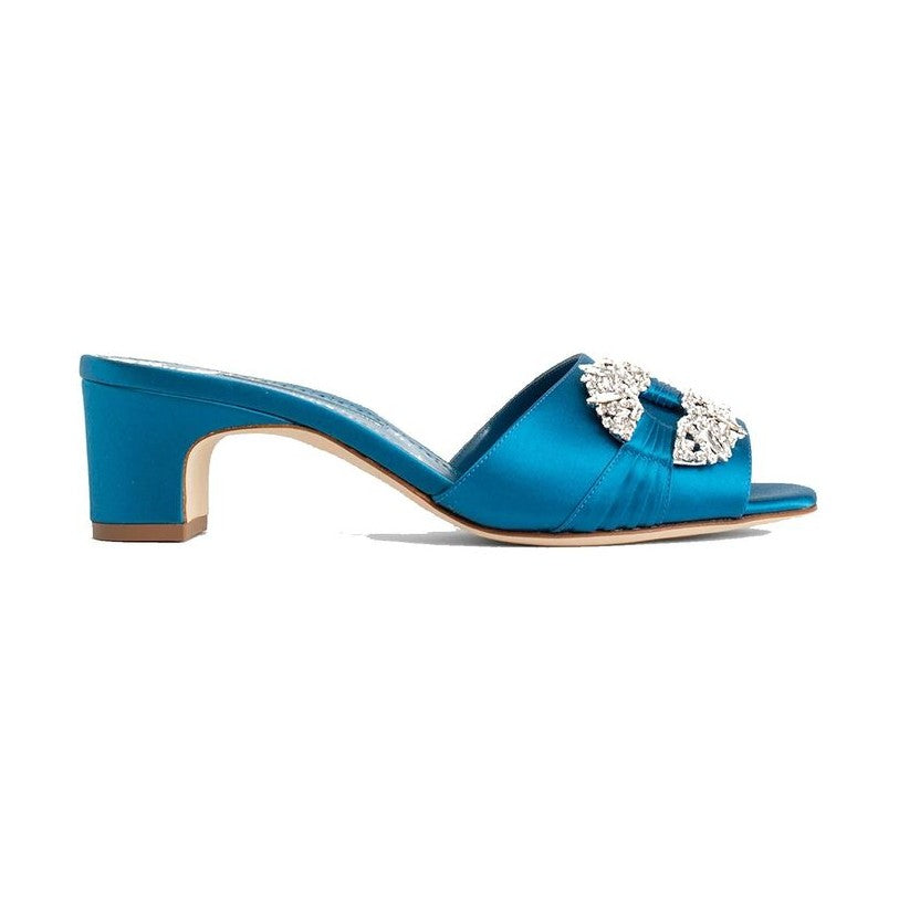 Manolo Blahnik Blue Silk Mules