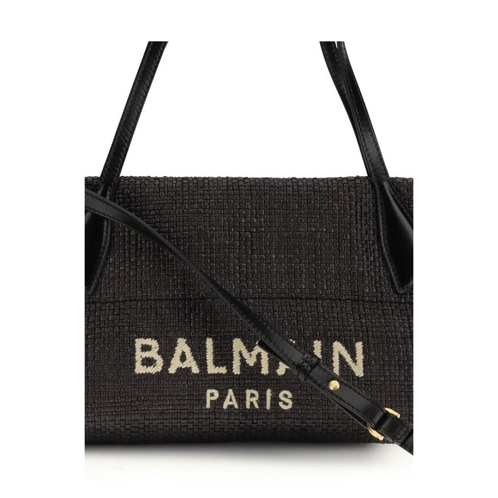 Balmain Black Raffia Shoulder Bag