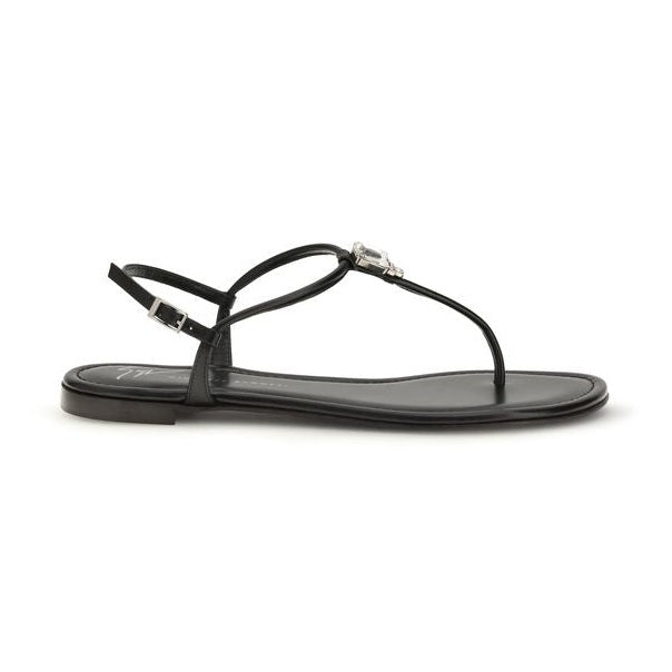 Giuseppe Zanotti Black Calf Leather Bos Taurus Flat Sandals