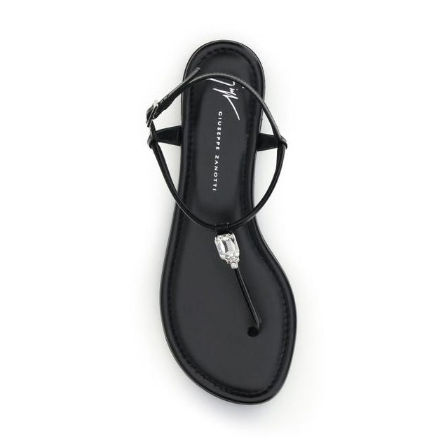 Giuseppe Zanotti Black Calf Leather Bos Taurus Flat Sandals