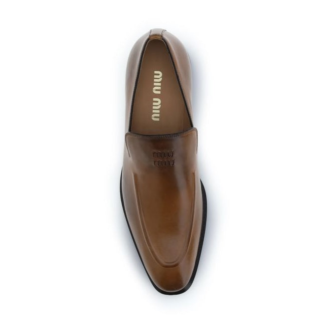 Miu Miu Brown Calf Leather Bos Taurus Slip-On Loafers