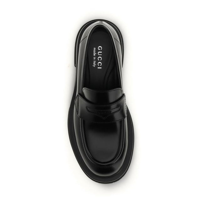 Gucci Black Calf Leather Bos Taurus Slip-On Loafers