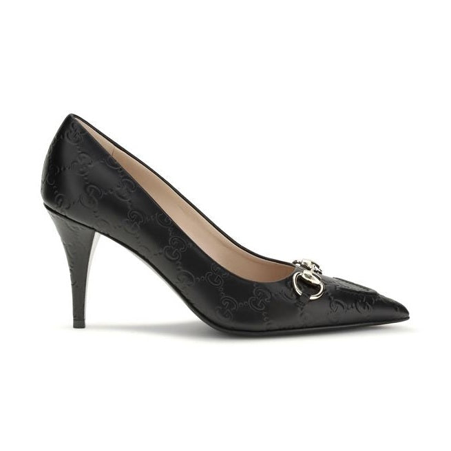 Gucci Black Calf Leather Bos Taurus Mid Heel Pumps