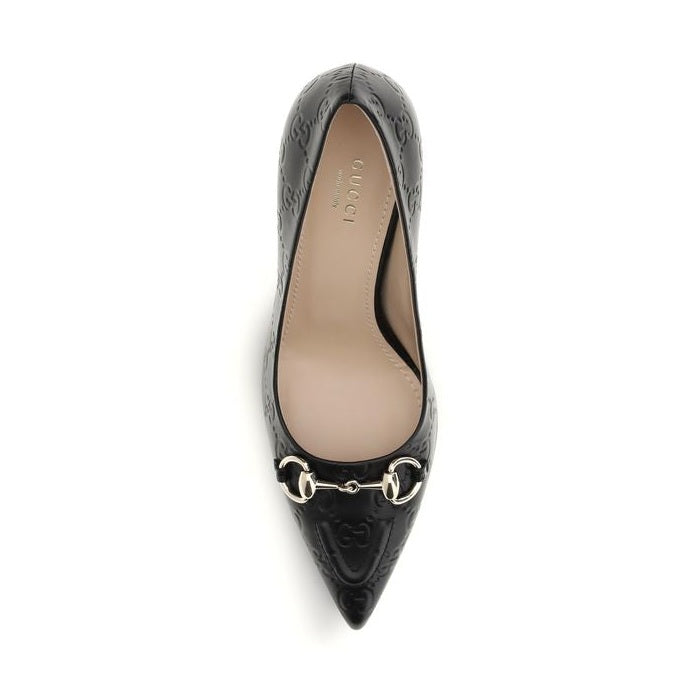 Gucci Black Calf Leather Bos Taurus Mid Heel Pumps
