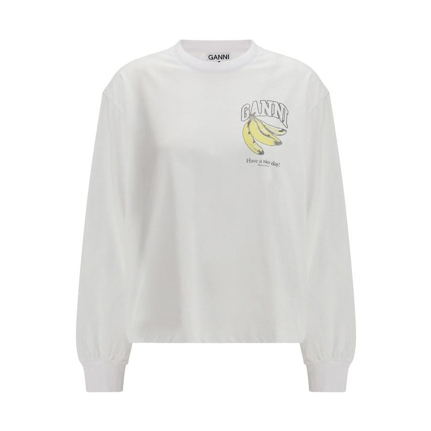 Ganni White Cotton Long Sleeve T-Shirt