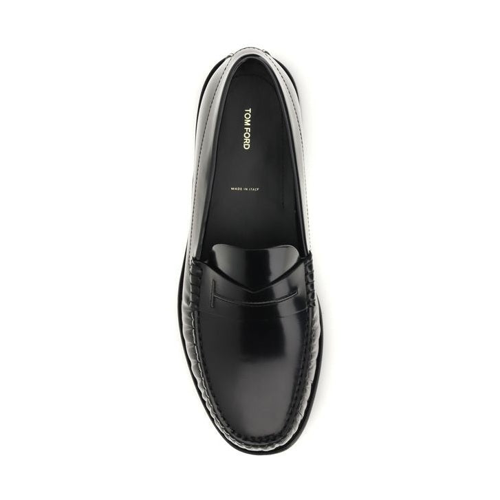 Tom Ford Black Calf Leather Bos Taurus Slip-On Loafers