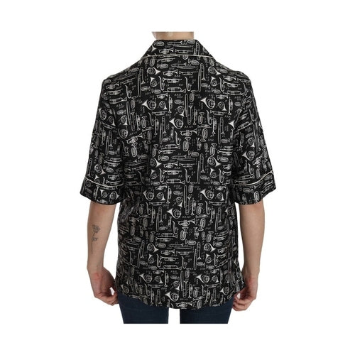 Dolce & Gabbana Black Musical Instrument Print Silk  Top