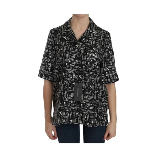 Dolce & Gabbana Black Musical Instrument Print Silk  Top