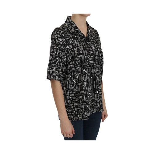 Dolce & Gabbana Black Musical Instrument Print Silk  Top