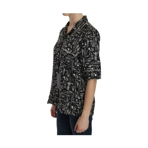 Dolce & Gabbana Black Musical Instrument Print Silk  Top
