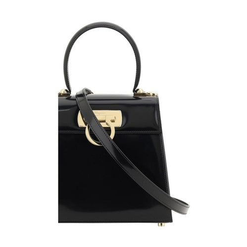 Ferragamo Black Calf Leather Bos Taurus Handbag