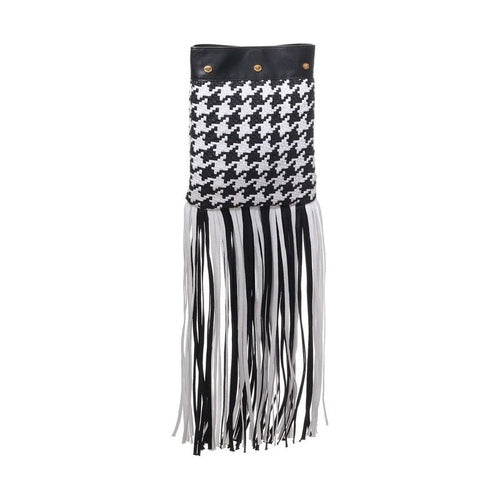 Versace Black And White Leather And Textile Shoulder Bag