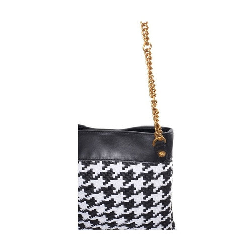Versace Black And White Leather And Textile Shoulder Bag