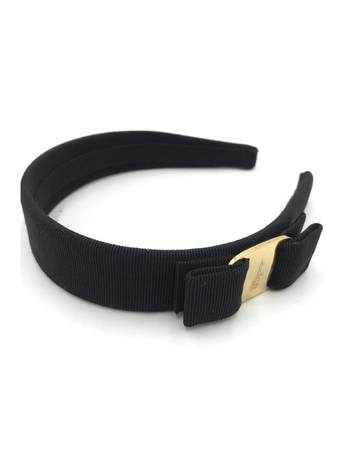 Salvatore Ferragamo Black Grosgrain Headband With Gold Hardware