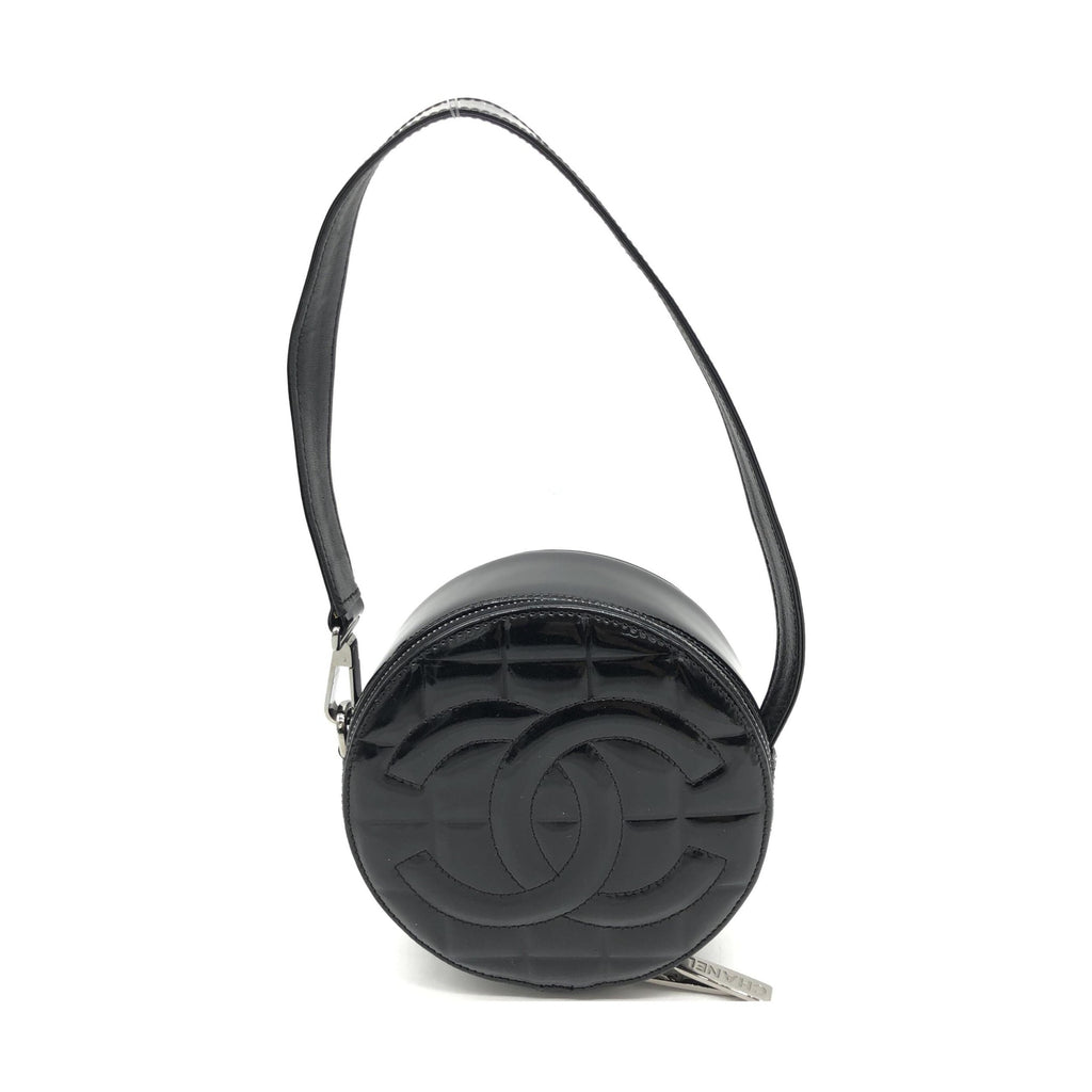 Chanel Black Patent Quilted CC Circle Mini Bag