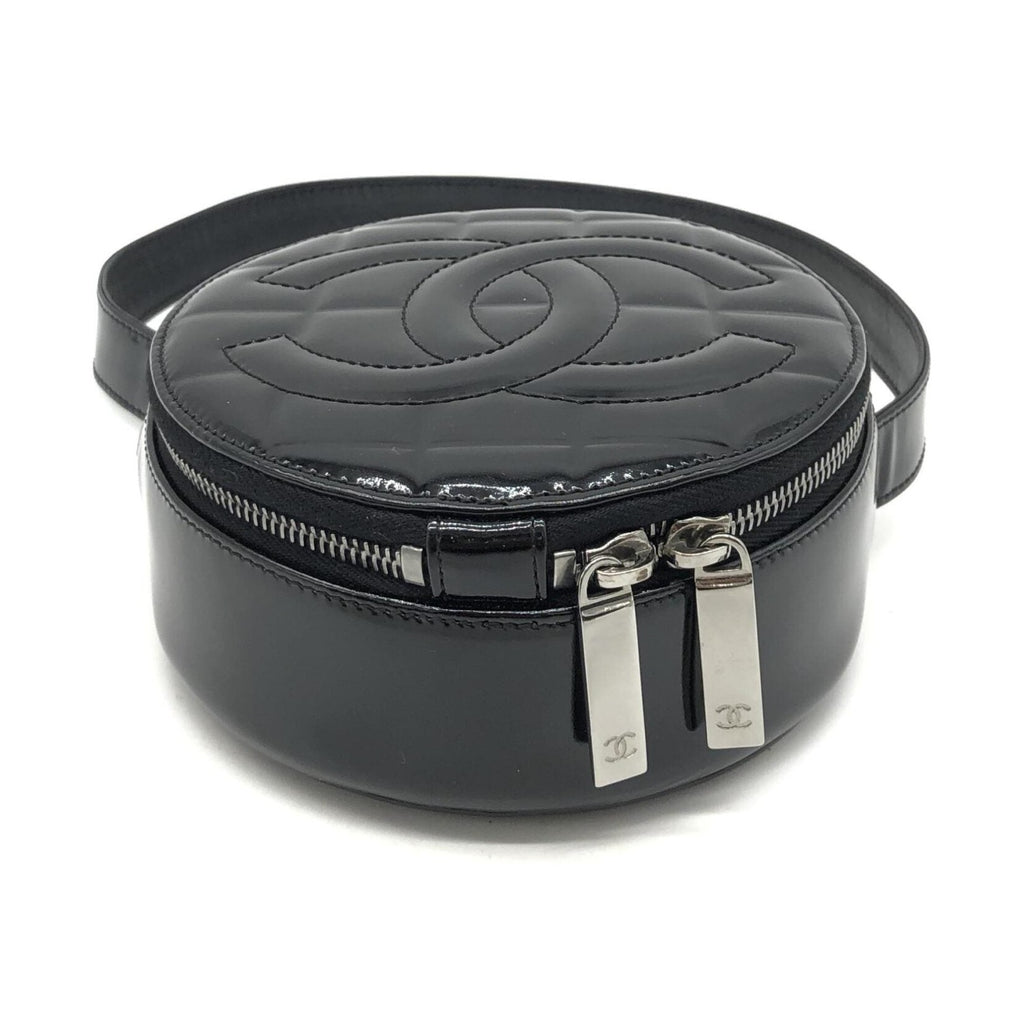 Chanel Black Patent Quilted CC Circle Mini Bag