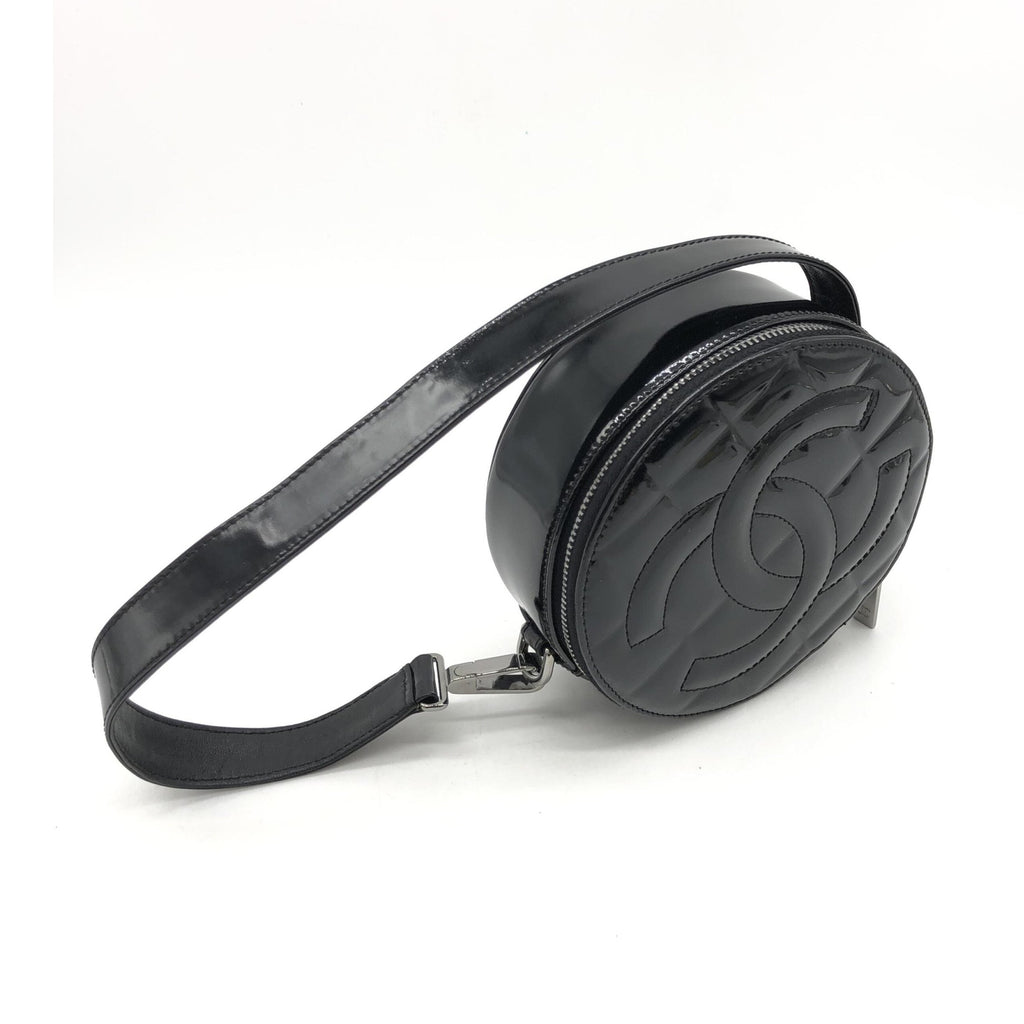 Chanel Black Patent Quilted CC Circle Mini Bag