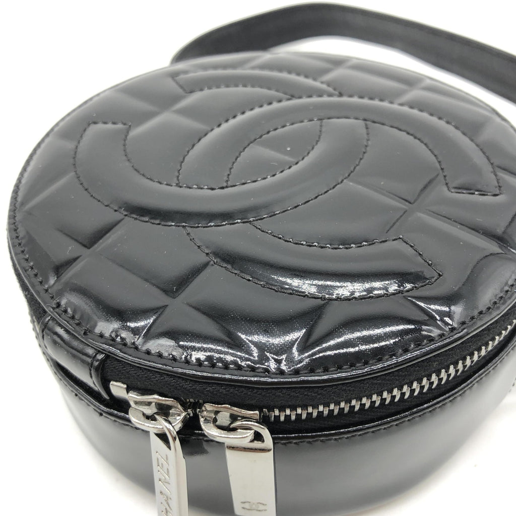 Chanel Black Patent Quilted CC Circle Mini Bag