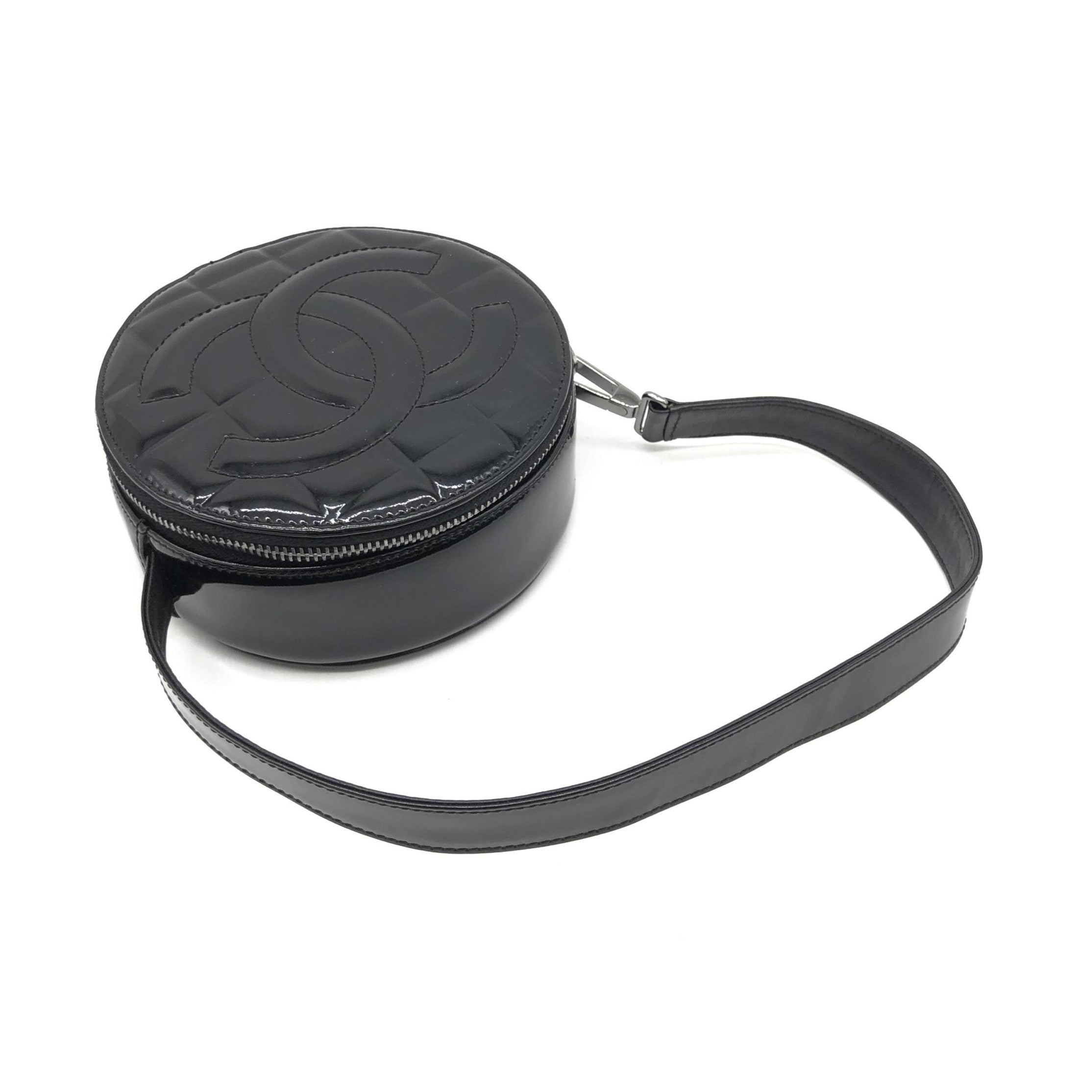 Chanel Black Patent Quilted CC Circle Mini Bag