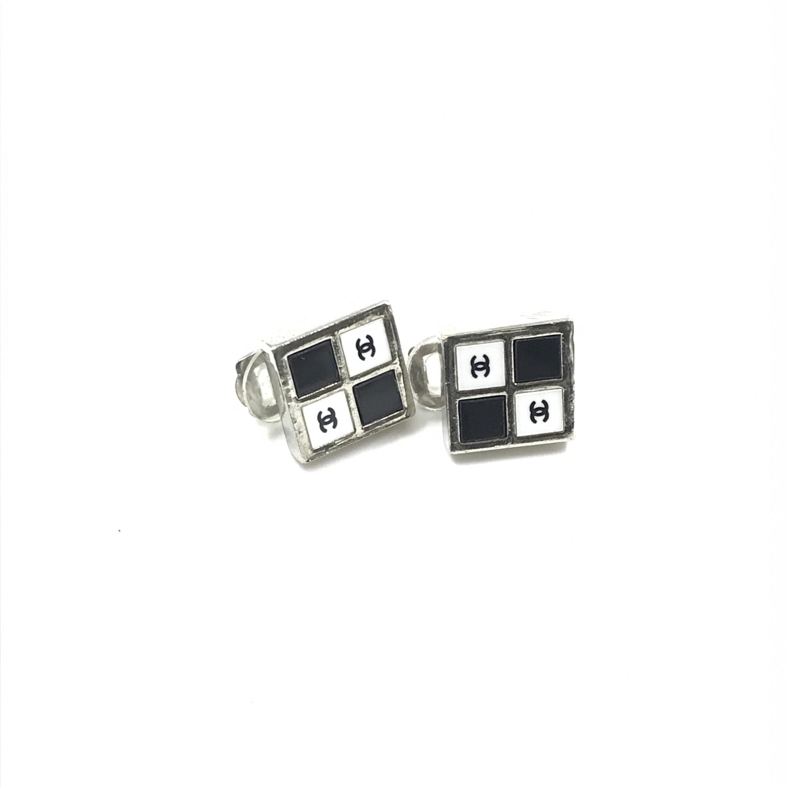 Chanel Coco Mark Earrings Black/White/Silver
