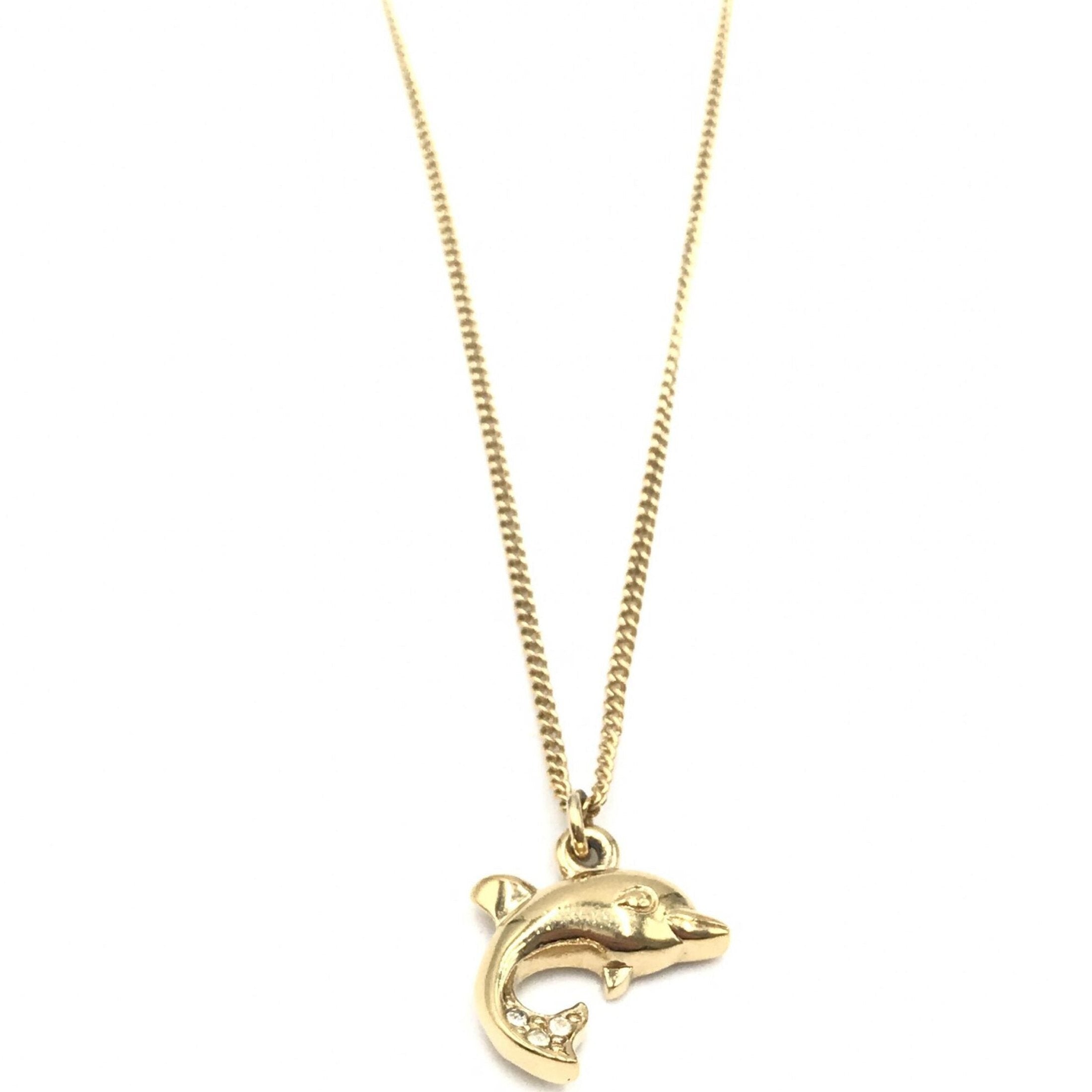 Christian Dior Dolphin Motif Rhinestone Gold Plated Necklace