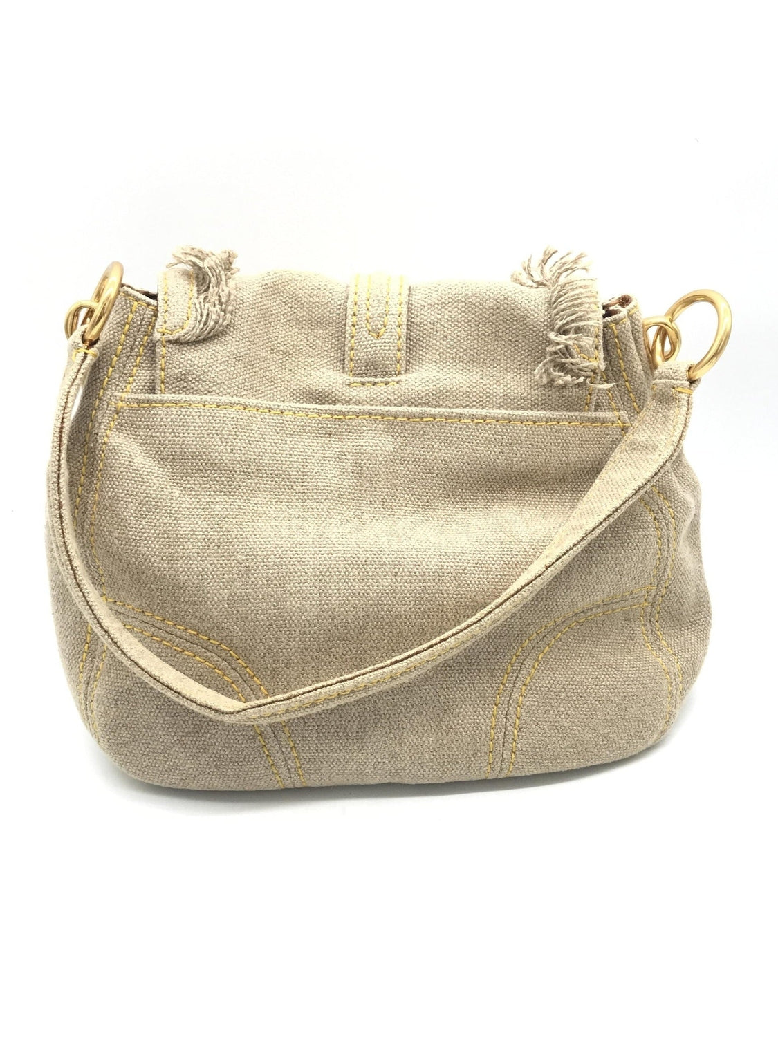 Prada Fringe Canvas Crossbody Handbag With Gold Accents