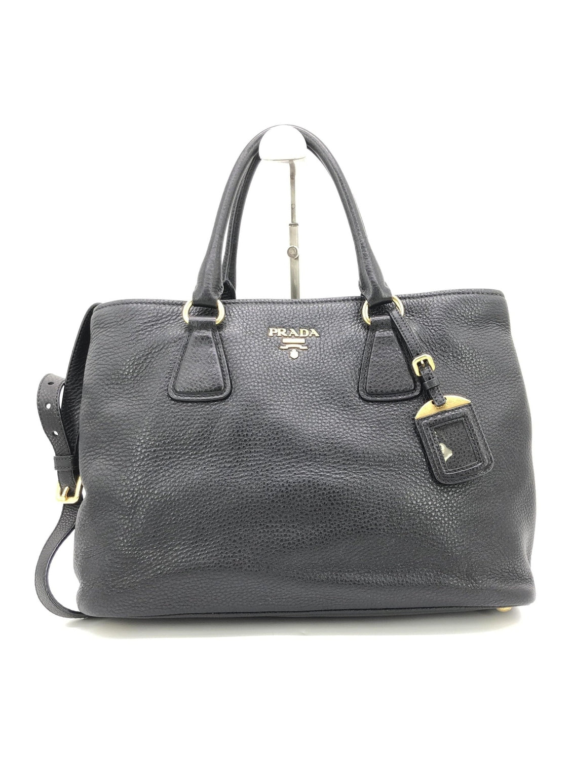 Prada Galleria Vitello Daino Black Leather Top Handle Bag