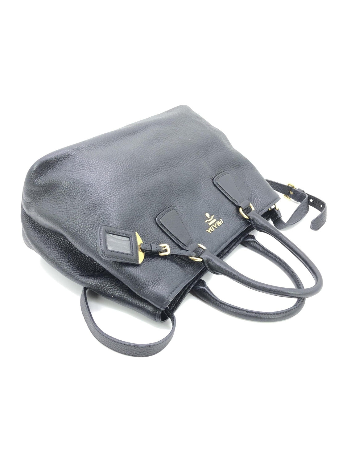 Prada Galleria Vitello Daino Black Leather Top Handle Bag