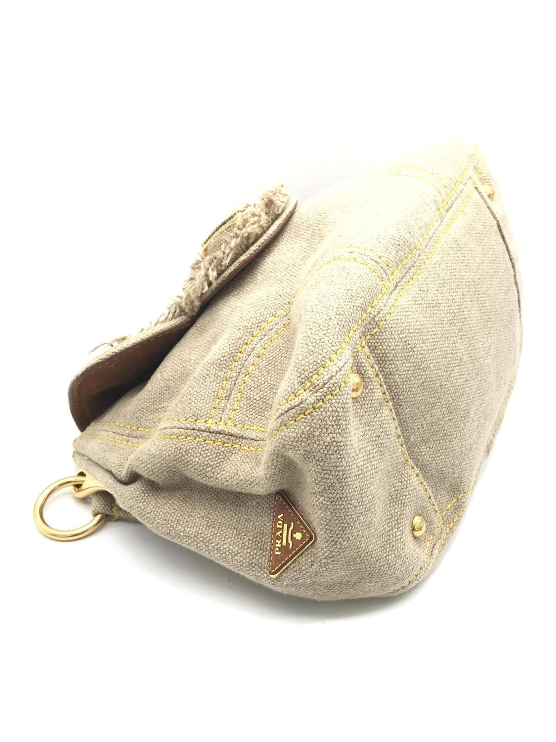 Prada Fringe Canvas Crossbody Handbag With Gold Accents