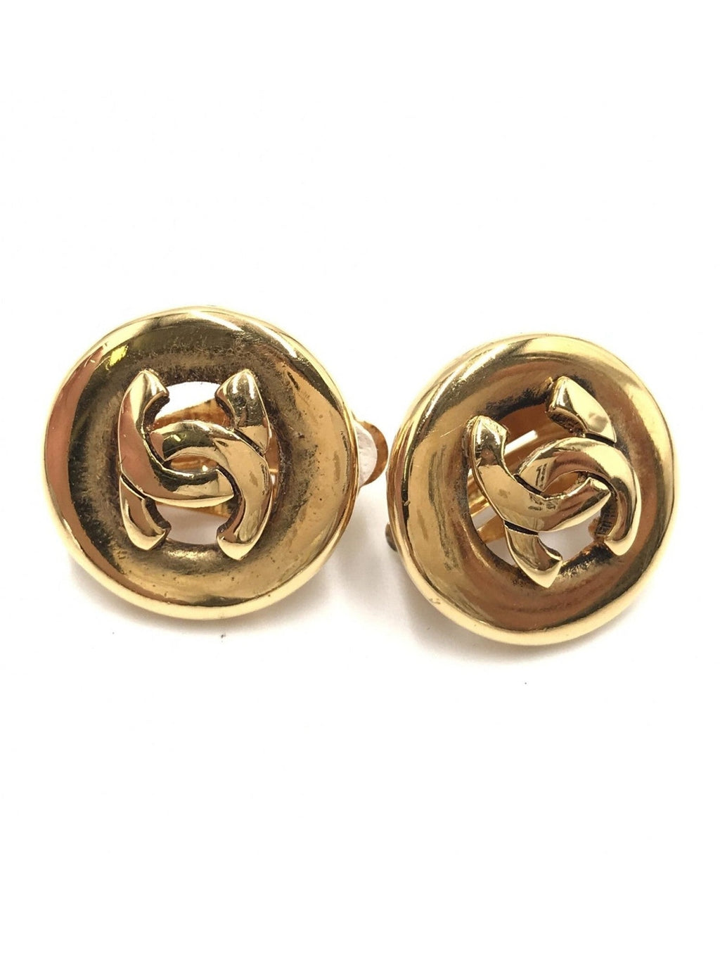 Chanel Gold Plated CC Clip-On Earrings