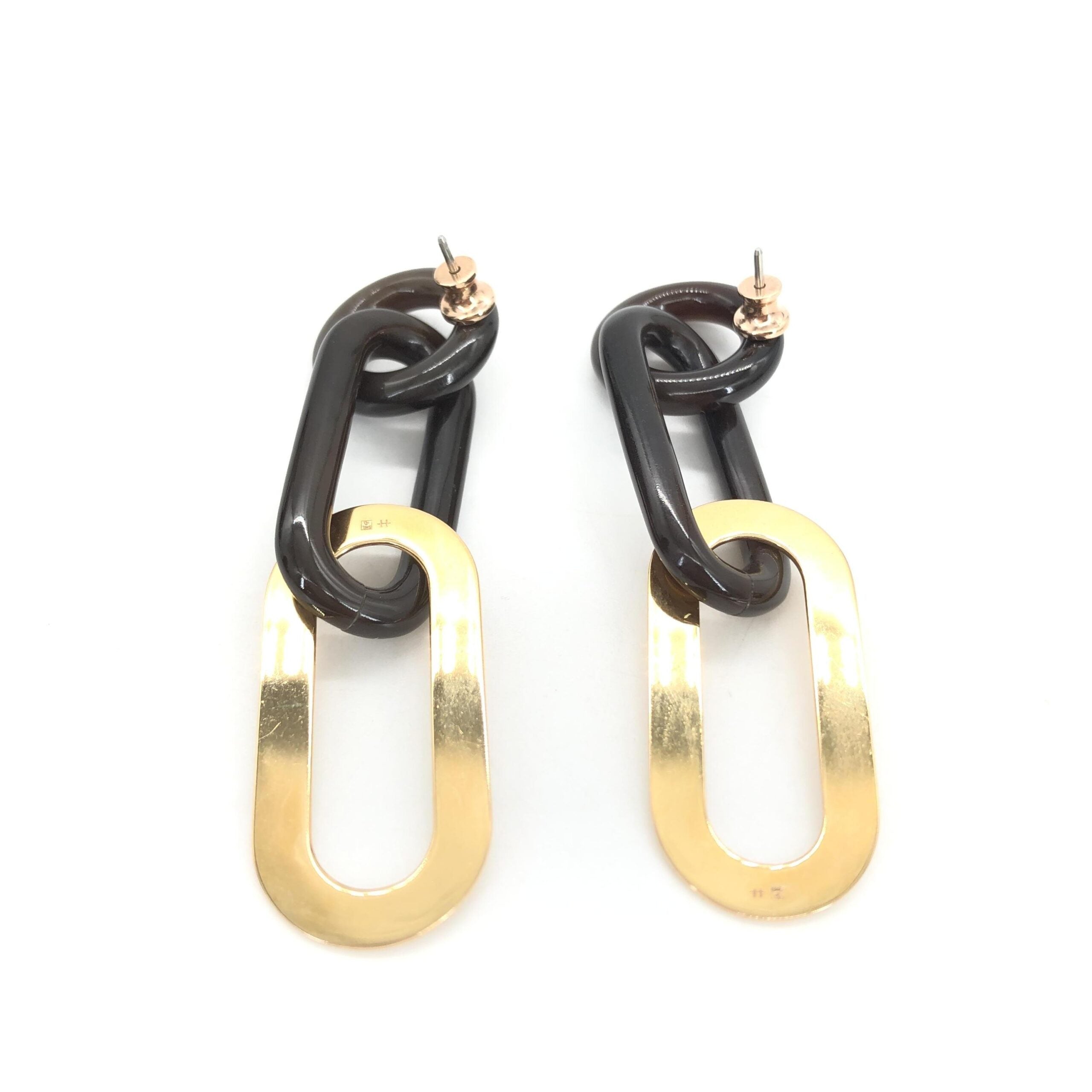 Hermès Gold Plated And Black Chain Link Earrings