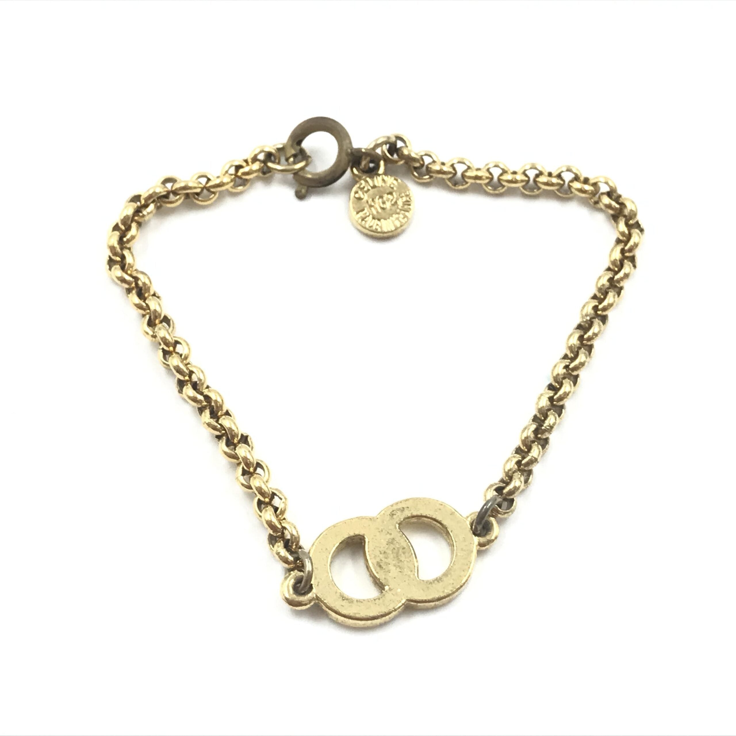 Celine Gold Plated Chain Bracelet With Logo Charm