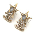 Chanel Gold Plated Star Coco Mark Earrings With Rhinestones