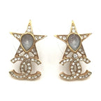 Chanel Gold Plated Star Coco Mark Earrings With Rhinestones