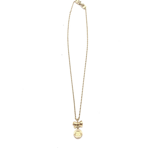 Givenchy Gold Tone Bow Pendant Chain Necklace