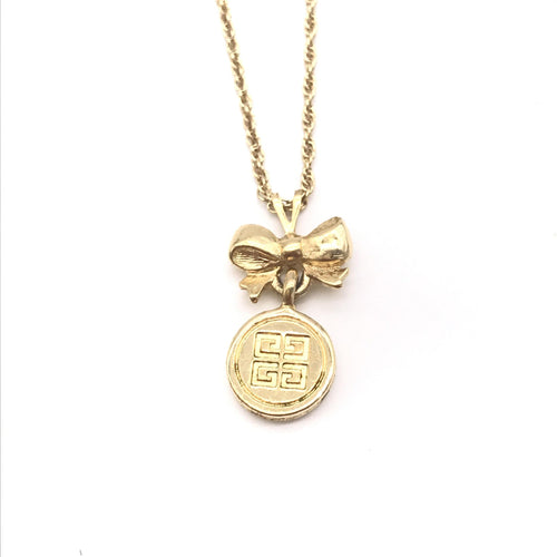 Givenchy Gold Tone Bow Pendant Chain Necklace