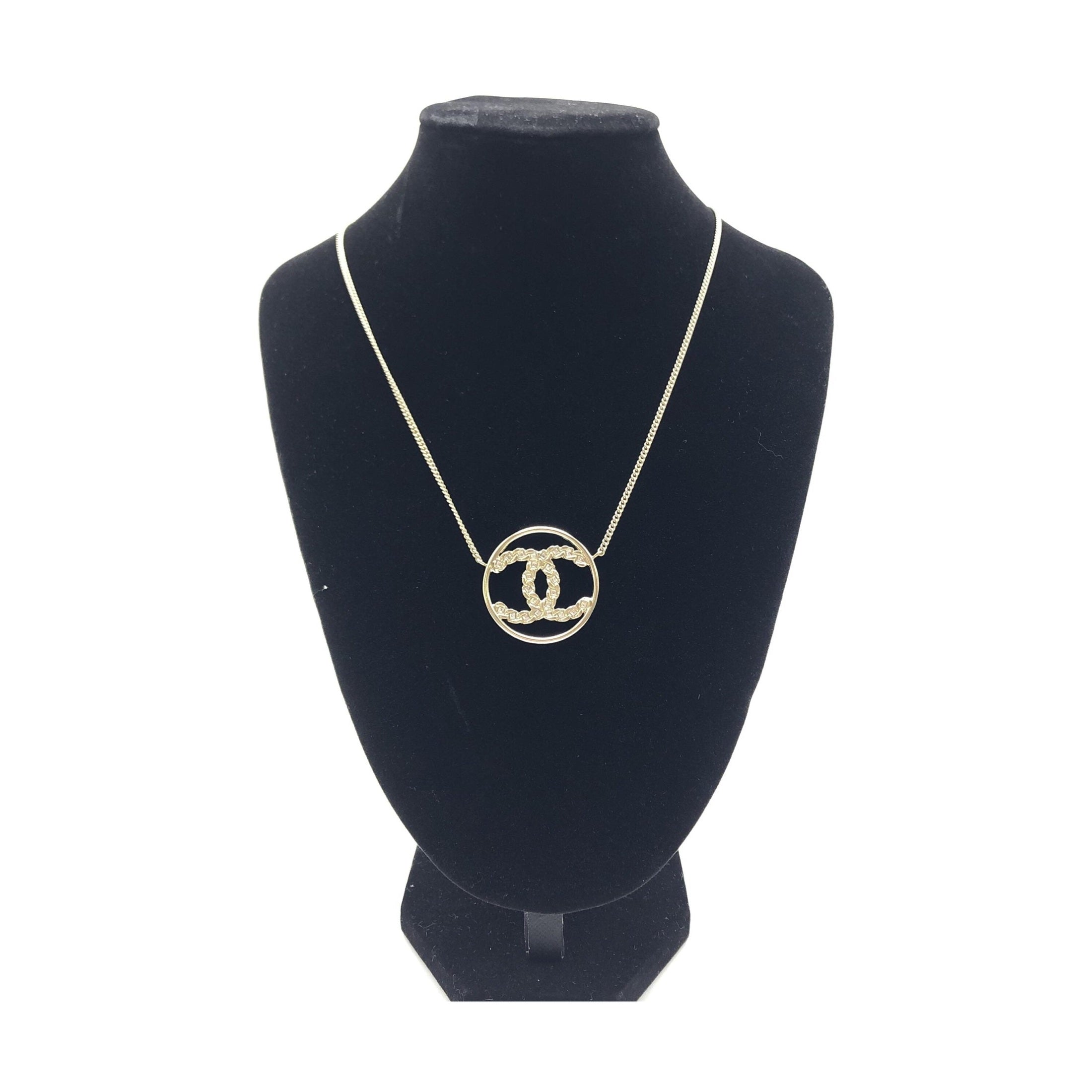 Chanel Gold Tone CC Circle Pendant Necklace