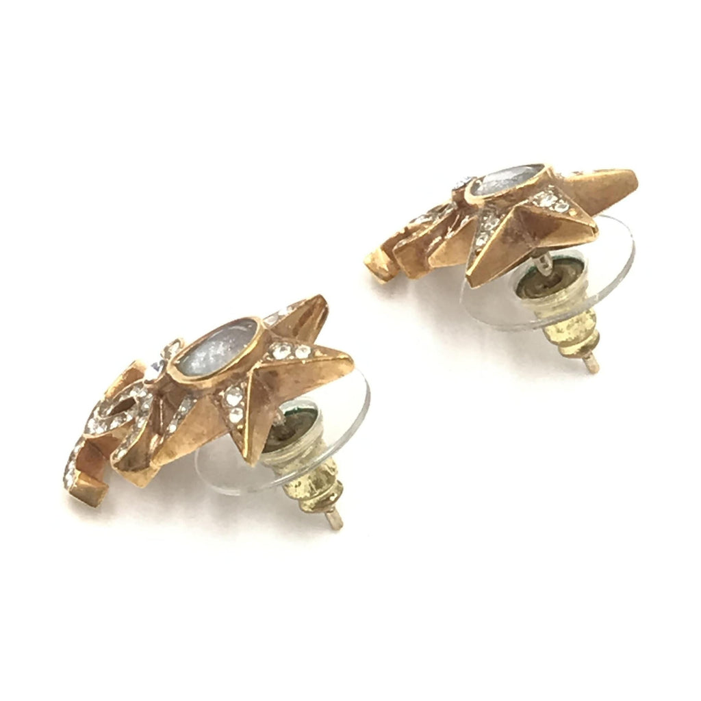 Chanel Gold Plated Star Coco Mark Earrings With Rhinestones